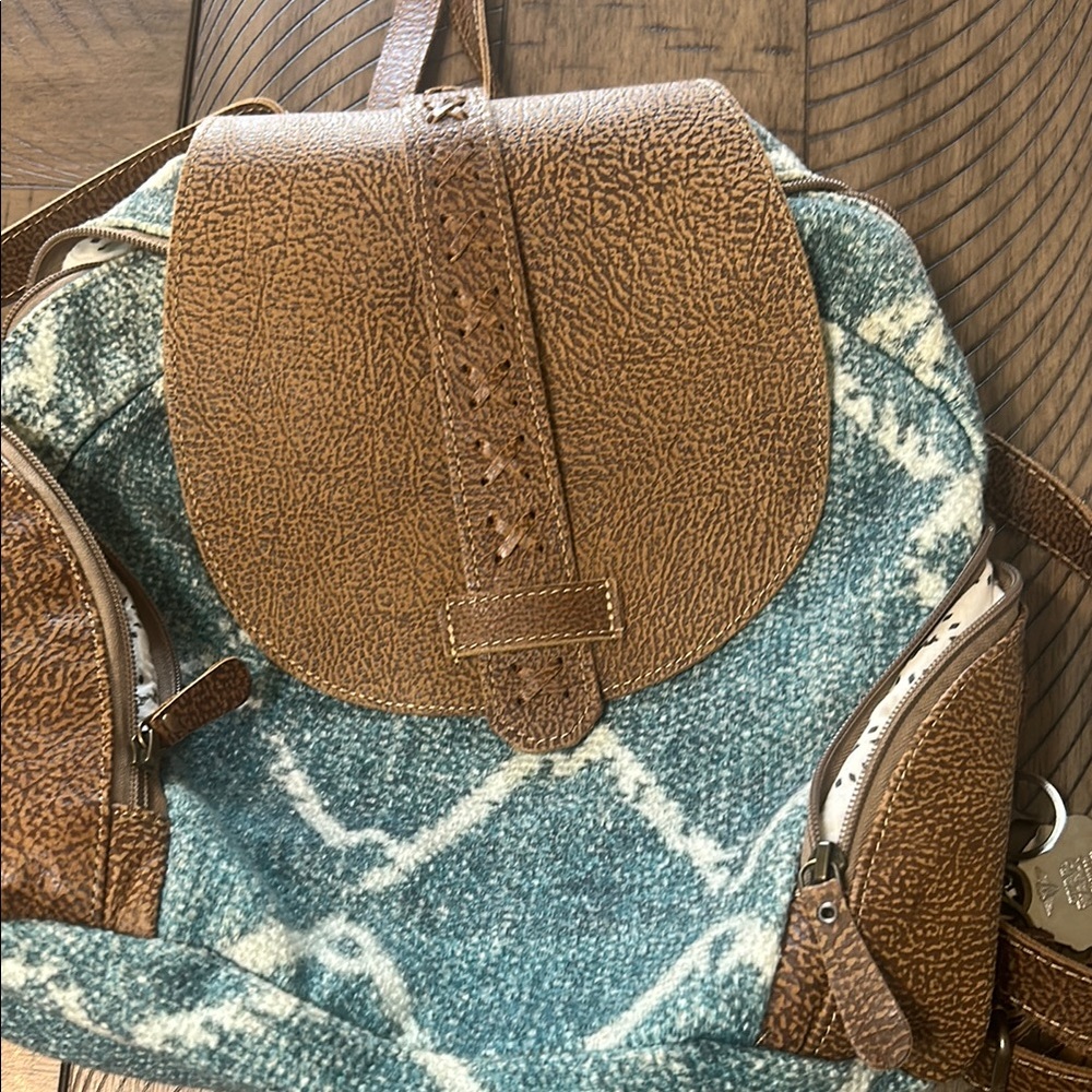 Myra Brown and Blue Patterned Women's Backpack